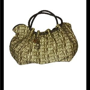 BIGLIDUE Brown & Gold Logo Print Handbag – Y2K Monogram Shoulder Bag